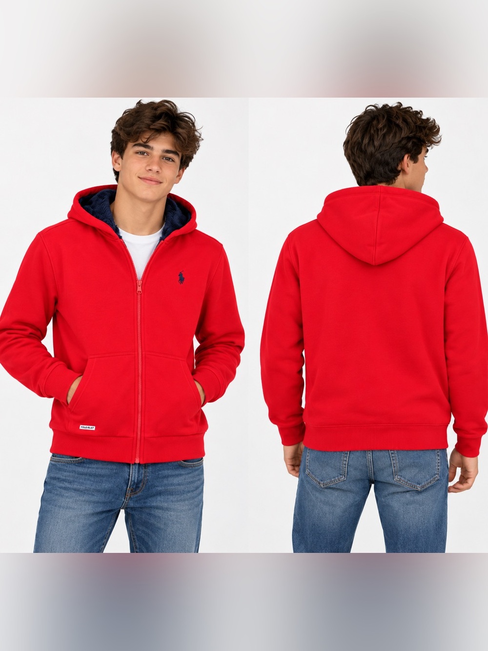 U.S. Polo Assn. XXL Red Sherpa Lined Zip Hoodie Preppy Classic Cozy Jacket